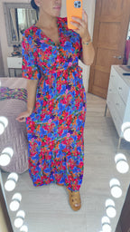 Devina Blue Floral Print Wrap Front Dress