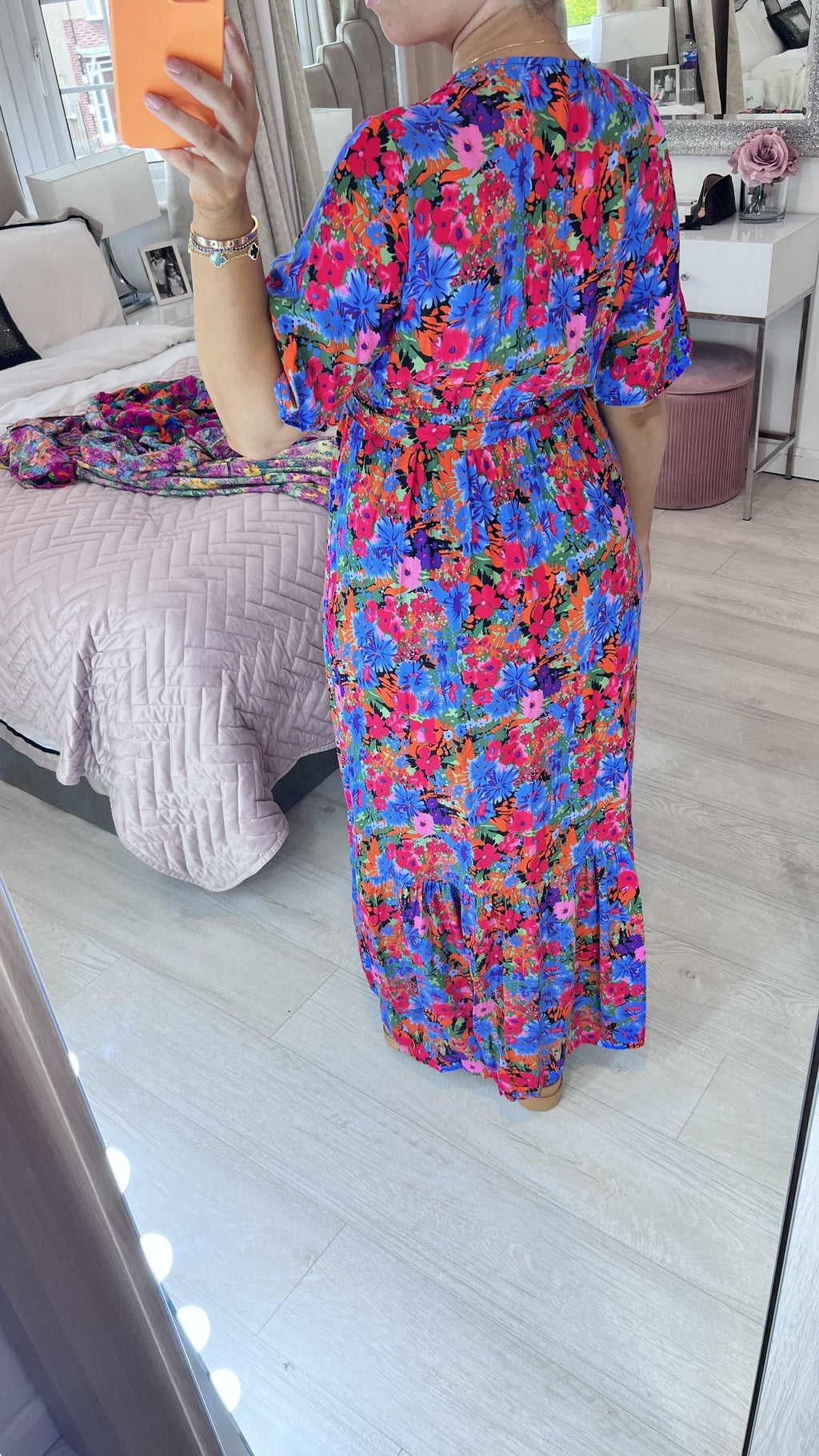 Devina Blue Floral Print Wrap Front Dress