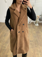 Akira Tan Oversized Longline Teddy Gilet