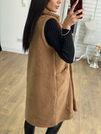 Akira Tan Oversized Longline Teddy Gilet