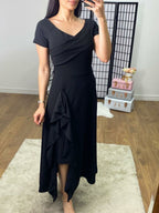 Avery Plain Ruffle Detailed Midi Dress