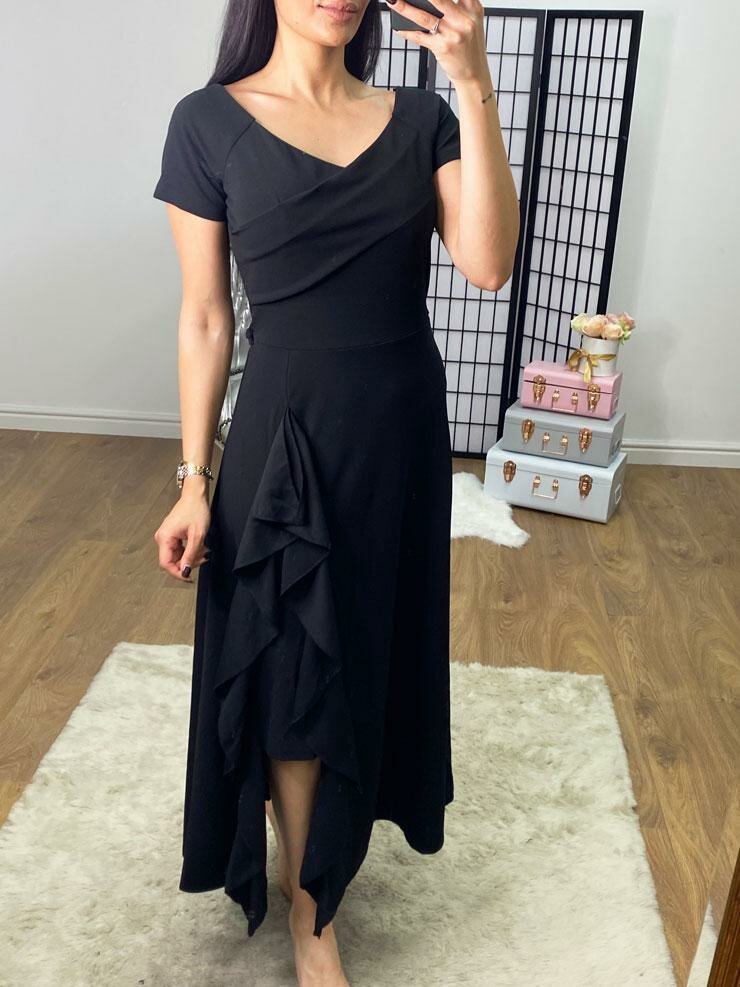 Avery Plain Ruffle Detailed Midi Dress