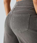 2026🔥 FlexTM High Waisted Multiple Pockets Baggy Wide Leg Washed Stretchy Knit Casual Jeans