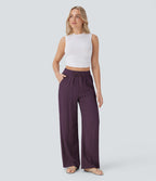 2026🔥 High Waisted Drawstring Pocket Wide Leg Casual Linen-Feel Pants