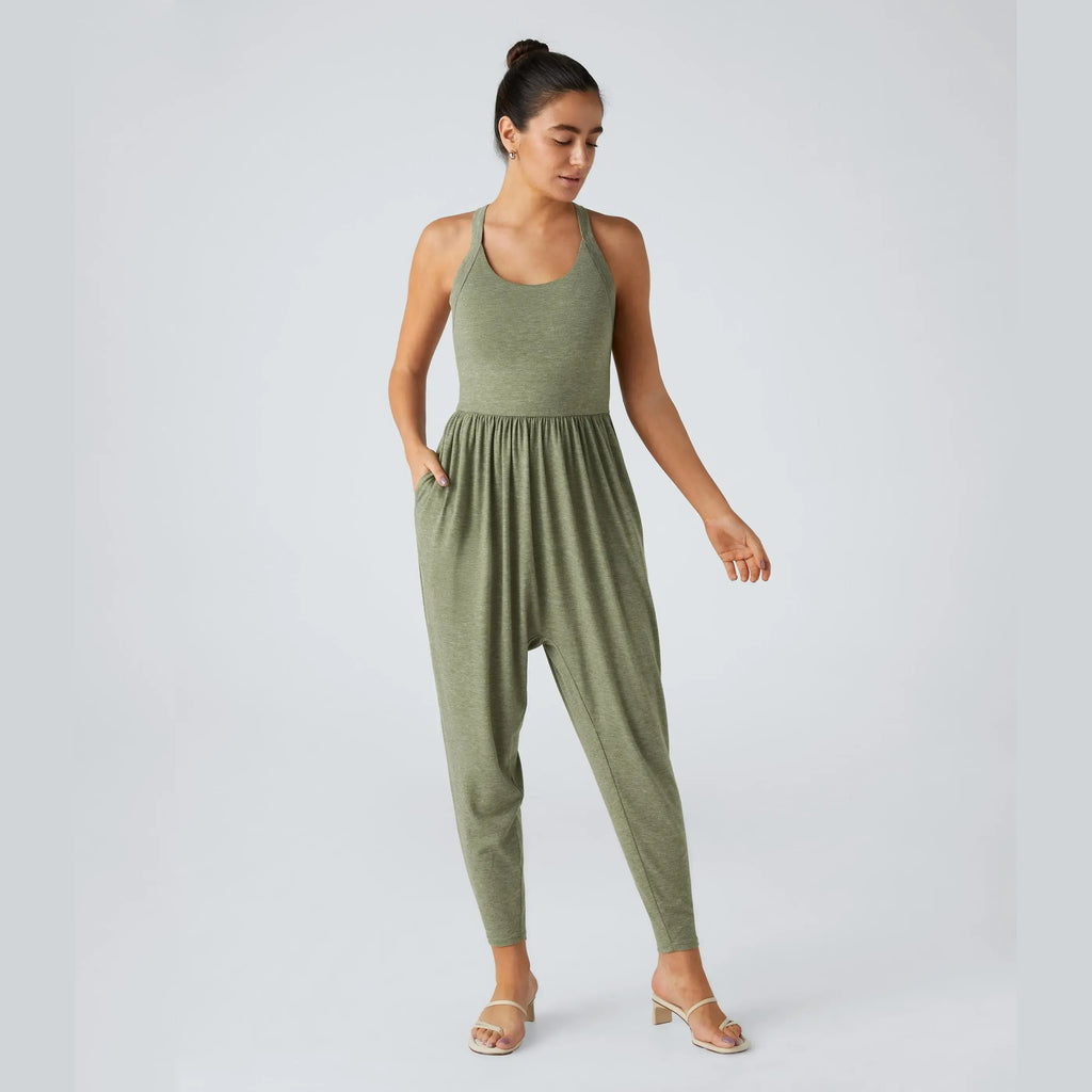 Backless Twisted Harem Casual Plus Size Jumpsuit with Side Pocket-Easy Peezy Edition