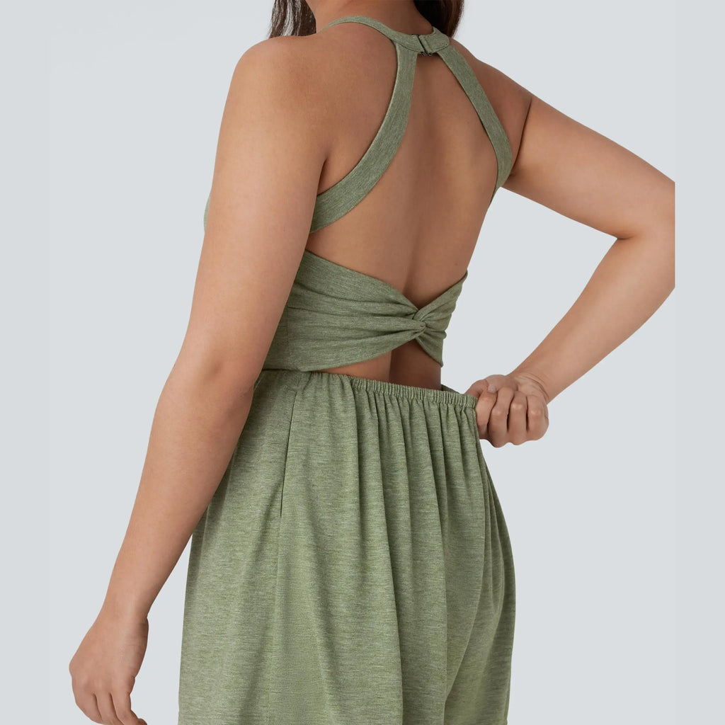 Backless Twisted Harem Casual Plus Size Jumpsuit with Side Pocket-Easy Peezy Edition