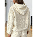 Women's diamond patterned lamb fleece hooded sweatshirt Large size loose and thick coral fleece warm home clothes American Sweet Cool Plush Hooded Casual Set