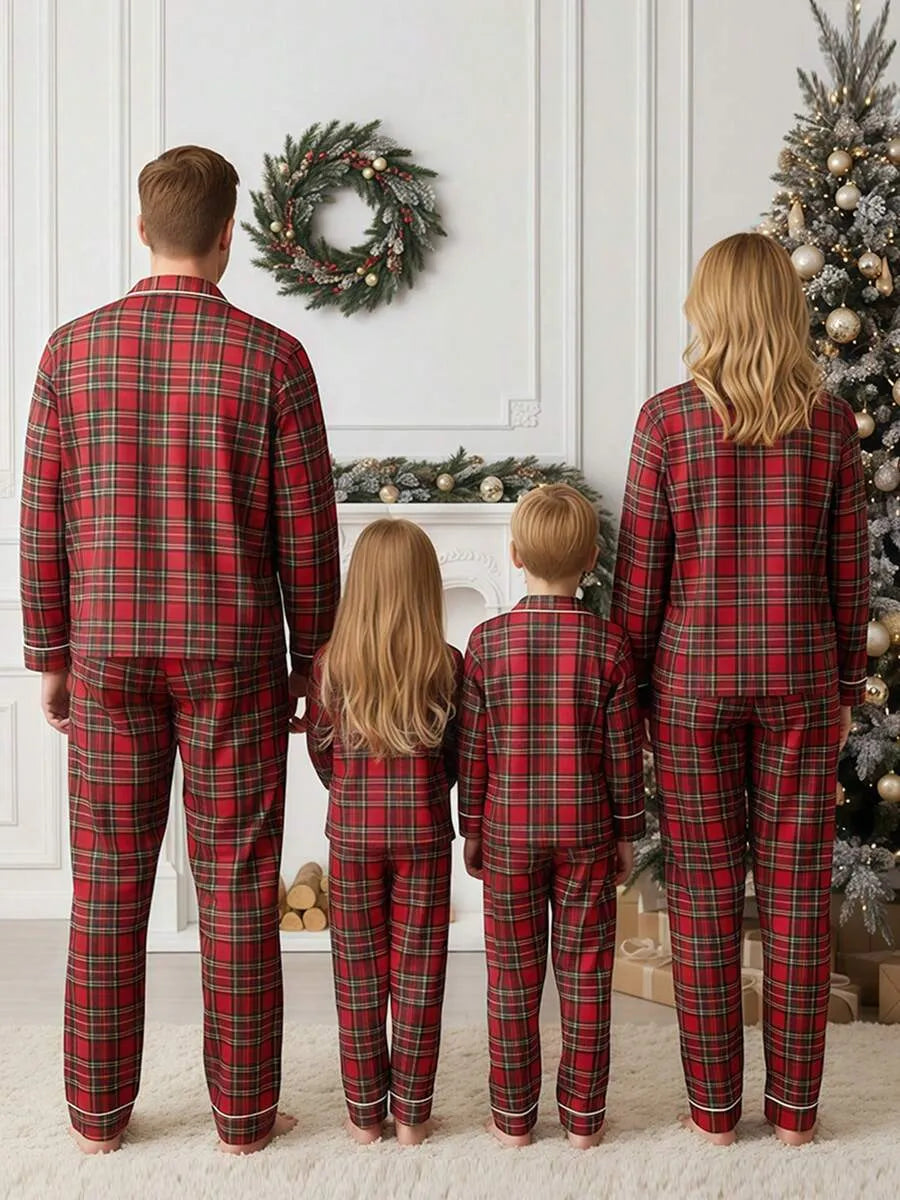 Christmas Plaid Family Matching Pajamas Set - Red Plaid Button-down Sleepwear For Men, Women, Kids & Baby, Festive Holiday Pjs
