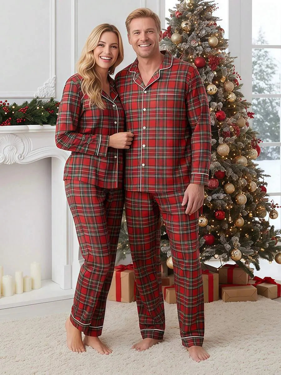 Christmas Plaid Family Matching Pajamas Set - Red Plaid Button-down Sleepwear For Men, Women, Kids & Baby, Festive Holiday Pjs