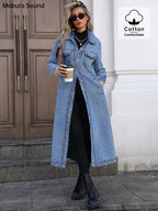 Women's Button Front Denim Coat, Elegant Casual Long Sleeve Denim Jacket for Spring & Fall, Women's Clothing for Daily Wear, Outerwear
