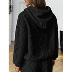 Women's diamond patterned lamb fleece hooded sweatshirt Large size loose and thick coral fleece warm home clothes American Sweet Cool Plush Hooded Casual Set