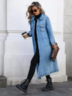 Women's Button Front Denim Coat, Elegant Casual Long Sleeve Denim Jacket for Spring & Fall, Women's Clothing for Daily Wear, Outerwear