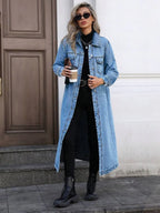 Women's Button Front Denim Coat, Elegant Casual Long Sleeve Denim Jacket for Spring & Fall, Women's Clothing for Daily Wear, Outerwear
