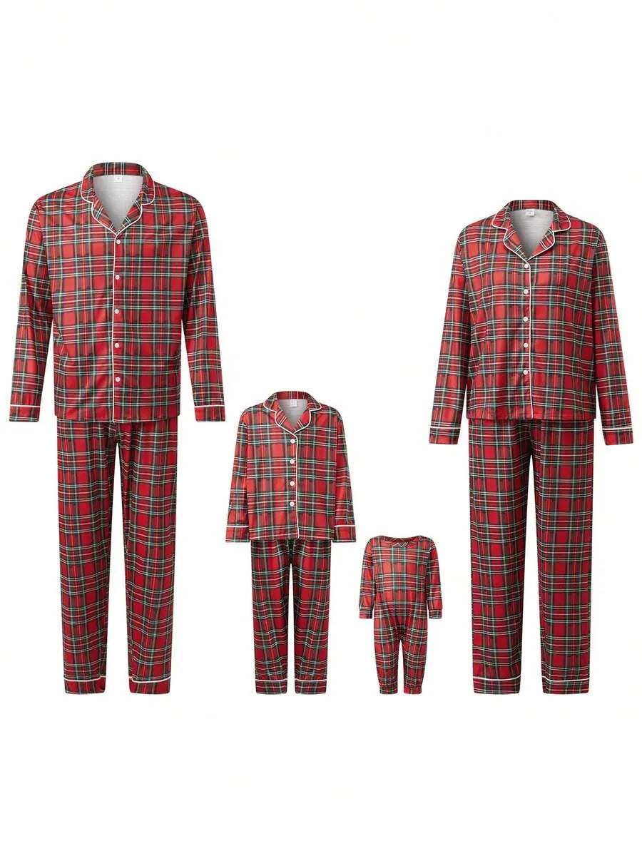 Christmas Plaid Family Matching Pajamas Set - Red Plaid Button-down Sleepwear For Men, Women, Kids & Baby, Festive Holiday Pjs