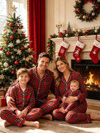 Christmas Plaid Family Matching Pajamas Set - Red Plaid Button-down Sleepwear For Men, Women, Kids & Baby, Festive Holiday Pjs