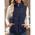 Puffer Vest Women Sleeveless Zip Up Outerwear Stand Collar Quilted Vest