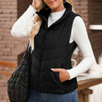 Puffer Vest Women Sleeveless Zip Up Outerwear Stand Collar Quilted Vest