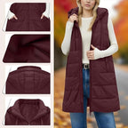 Women Solid Color Sleeveless Hooded Long Puffer Vest