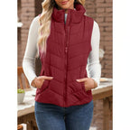 Puffer Vest Women Sleeveless Zip Up Outerwear Stand Collar Quilted Vest
