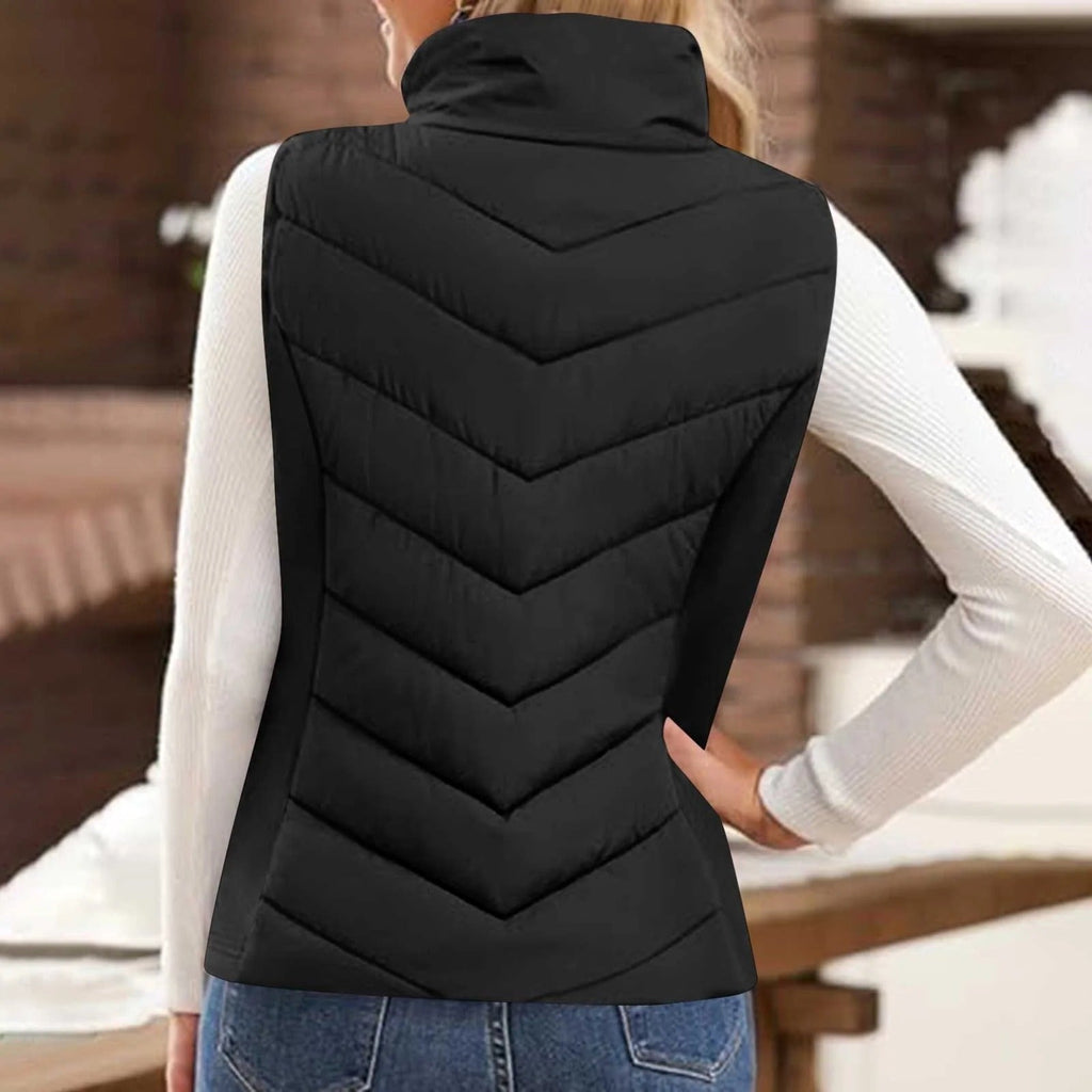 Puffer Vest Women Sleeveless Zip Up Outerwear Stand Collar Quilted Vest