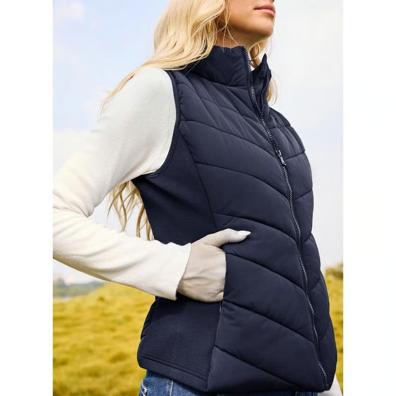 Puffer Vest Women Sleeveless Zip Up Outerwear Stand Collar Quilted Vest