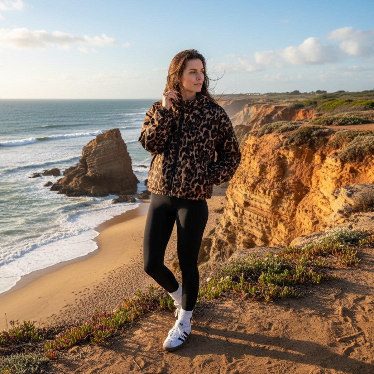 Print Water Resistant Sherpa Cropped Drying Robe
