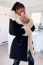 New Faux Fur Hooded Toggle Coat