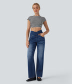 Flex™ Crossover High Waisted Tummy Control Casual Straight Leg Jeans with Pockets
