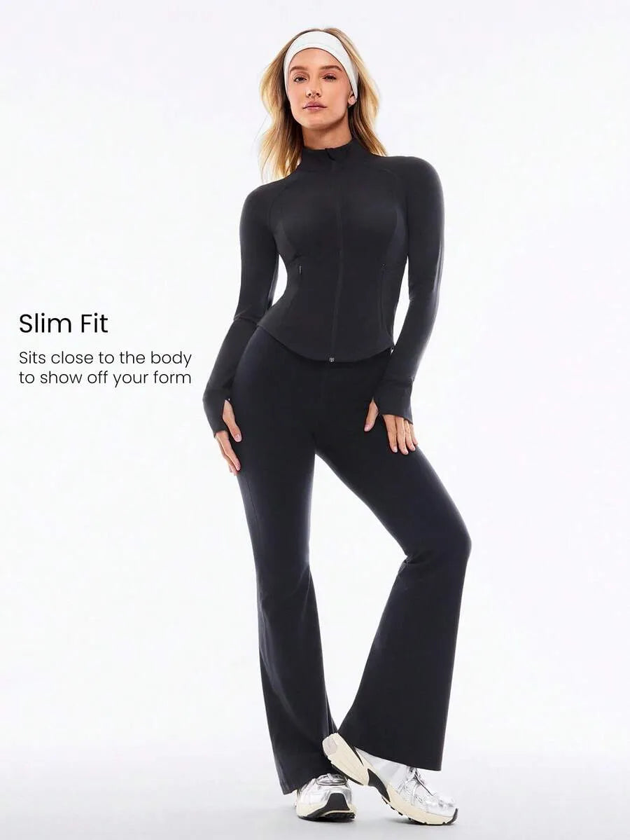 Allrounder Shaping Two-Piece Set, High-Waist Wide-Leg Pants & Zipper Jacket, Breathable Sporty, Long Sleeve, All Seasons, Yoga & Gym Wear