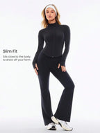 Allrounder Shaping Two-Piece Set, High-Waist Wide-Leg Pants & Zipper Jacket, Breathable Sporty, Long Sleeve, All Seasons, Yoga & Gym Wear