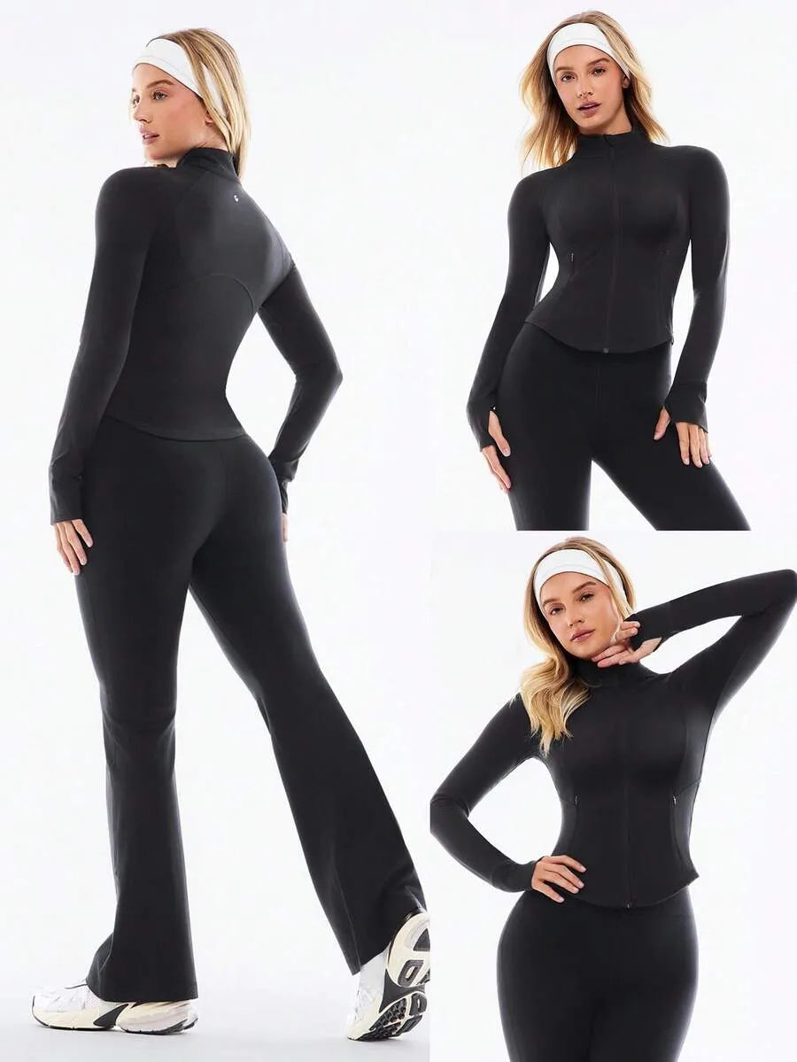 Allrounder Shaping Two-Piece Set, High-Waist Wide-Leg Pants & Zipper Jacket, Breathable Sporty, Long Sleeve, All Seasons, Yoga & Gym Wear