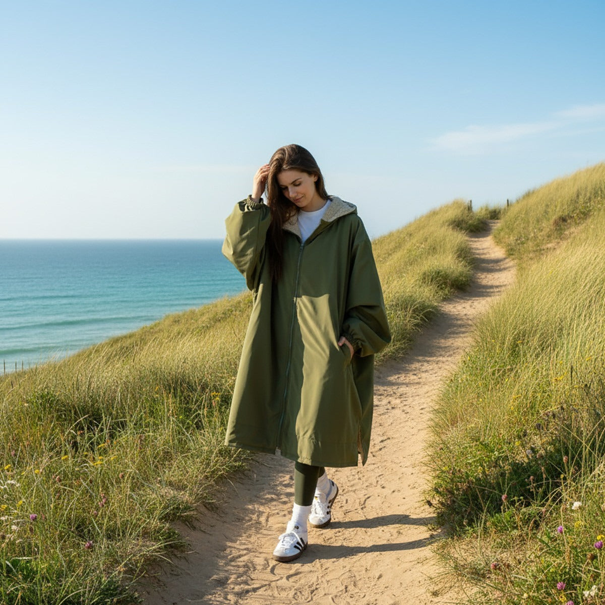 Drying Robe Water Resistant Wind Resistant Changing Soft Sherpa Fleece Lined Oversized Hooded Long Sleeve Coat Jacket