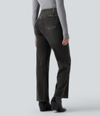Flex™ Crossover High Waisted Tummy Control Casual Straight Leg Jeans with Pockets