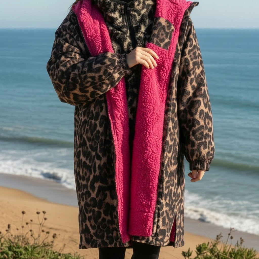 Drying Robe Water Resistant Wind Resistant Changing Soft Sherpa Fleece Lined Oversized Hooded Long Sleeve Coat Jacket