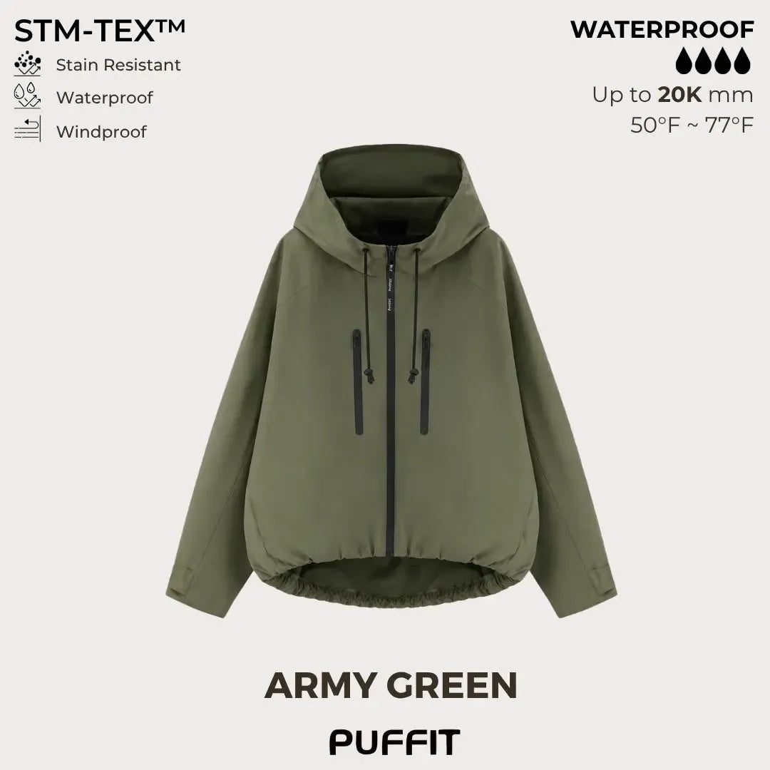 Short Oversized Rain Jacket With Bubble Hem,Loose Fit