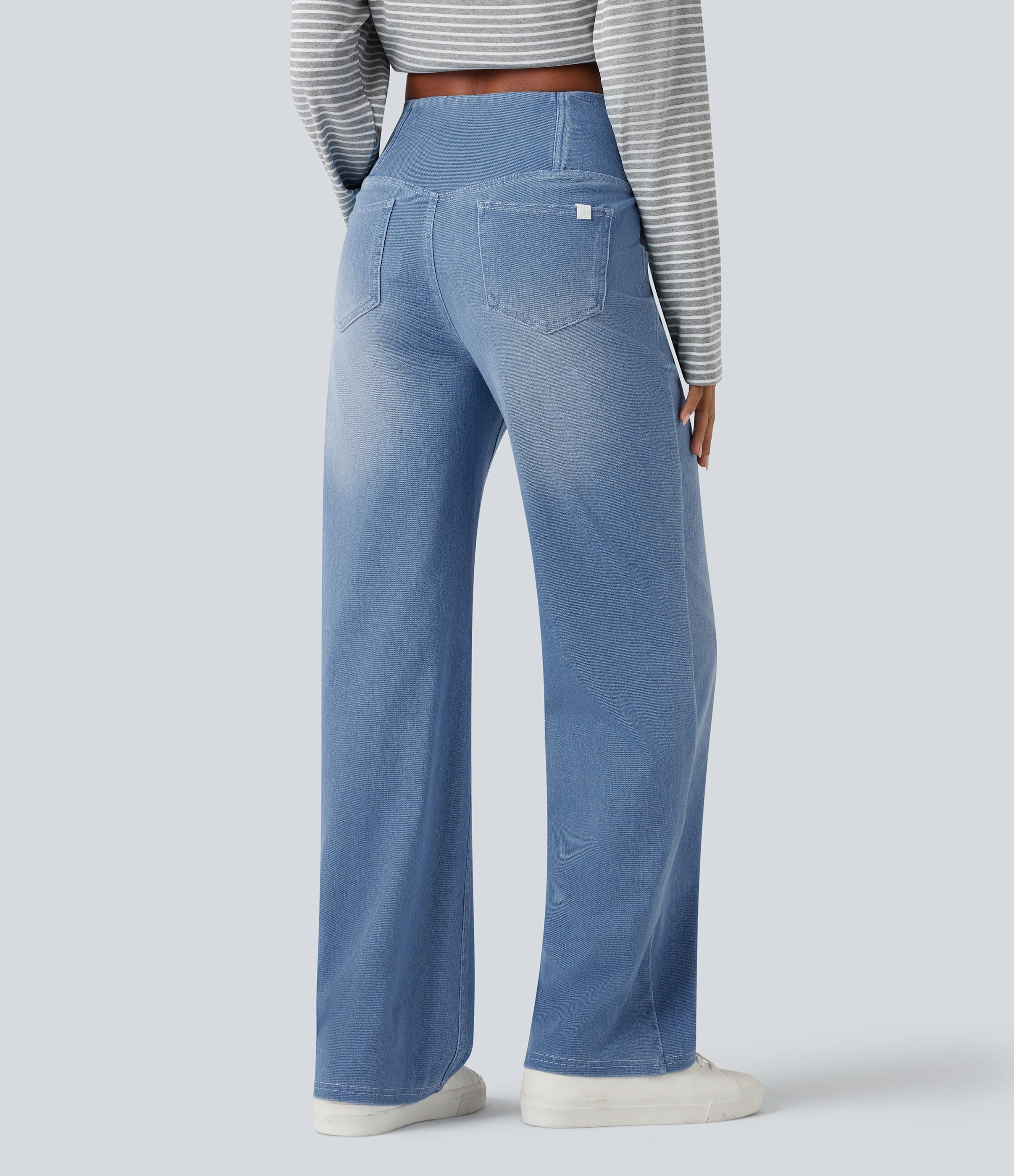 Flex™ Crossover High Waisted Tummy Control Casual Straight Leg Jeans with Pockets