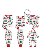 Superb white pajamas with Christmas trees red trucks motifs for all the family