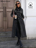 Women's Button Front Denim Coat, Elegant Casual Long Sleeve Denim Jacket for Spring & Fall, Women's Clothing for Daily Wear, Outerwear