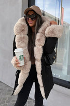 New Faux Fur Hooded Toggle Coat