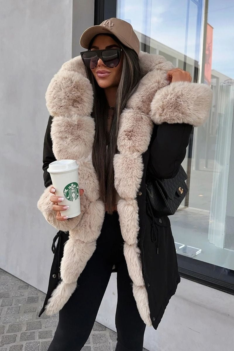 New Faux Fur Hooded Toggle Coat