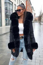 New Faux Fur Hooded Toggle Coat