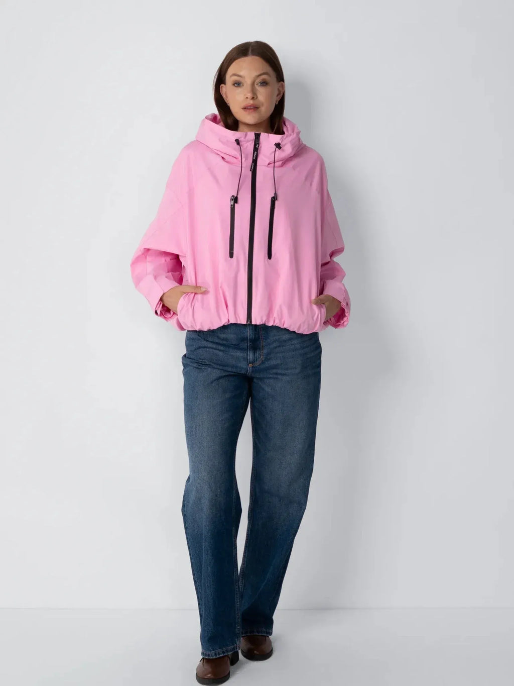 Short Oversized Rain Jacket With Bubble Hem,Loose Fit
