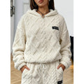Women's diamond patterned lamb fleece hooded sweatshirt Large size loose and thick coral fleece warm home clothes American Sweet Cool Plush Hooded Casual Set