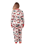 Superb white pajamas with Christmas trees red trucks motifs for all the family