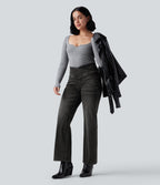 Flex™ Crossover High Waisted Tummy Control Casual Straight Leg Jeans with Pockets