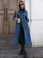 Women's Button Front Denim Coat, Elegant Casual Long Sleeve Denim Jacket for Spring & Fall, Women's Clothing for Daily Wear, Outerwear