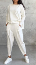 Women Autumn Chic Casual Round Neck Long Sleeve Two Piece Suit