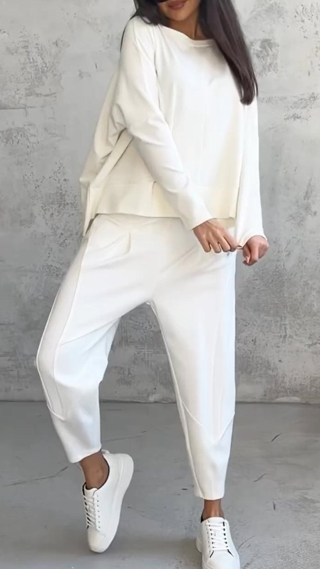 Women Autumn Chic Casual Round Neck Long Sleeve Two Piece Suit