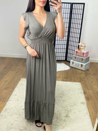 Kenzill Plain V Neck Frill Hem Maxi Dress
