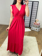 Kenzill Plain V Neck Frill Hem Maxi Dress